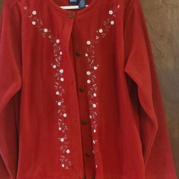 Large Basic Editions Red Fleece Cardigan/Lightweight Jacket - Picture 6 of 7